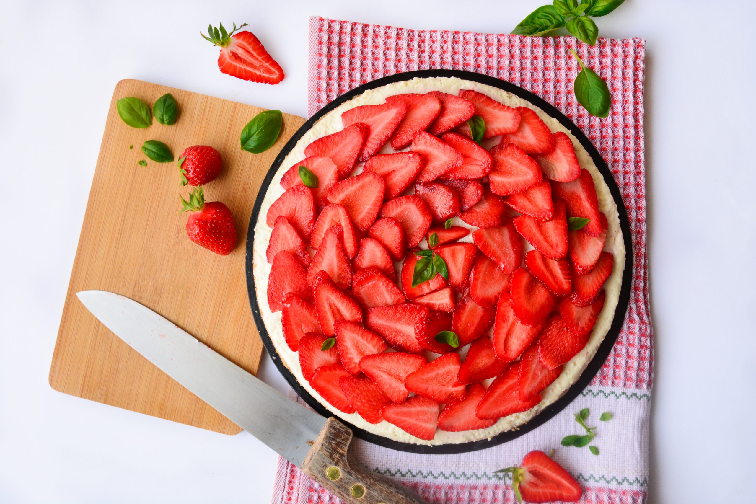 Tarte aux fraises et basilic façon cheesecake